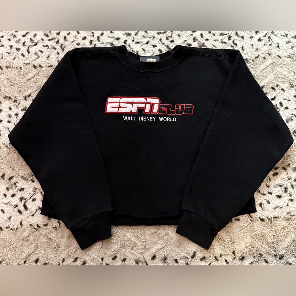 Vintage Black ESPN Club Walt Disney World Cropped Crew Neck Sweatshirt